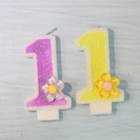 sweet princess 1 2 3 4 5 6 7 8 9 girl birthday party decoration yellow purple flower glitter candle cake topper baking supplies