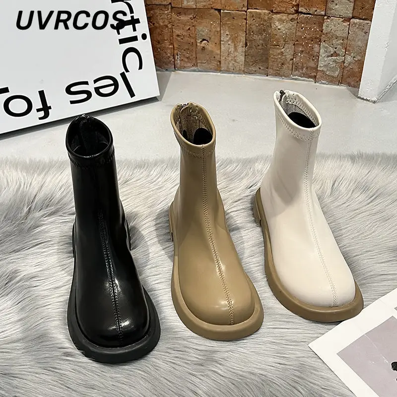 

Women Lace-up Boots Motorcycle Low-heeled Ankle Flat Non-slip Thin Fashion All-match Retro 2022 Autumn Winter New Arrivals Shoes