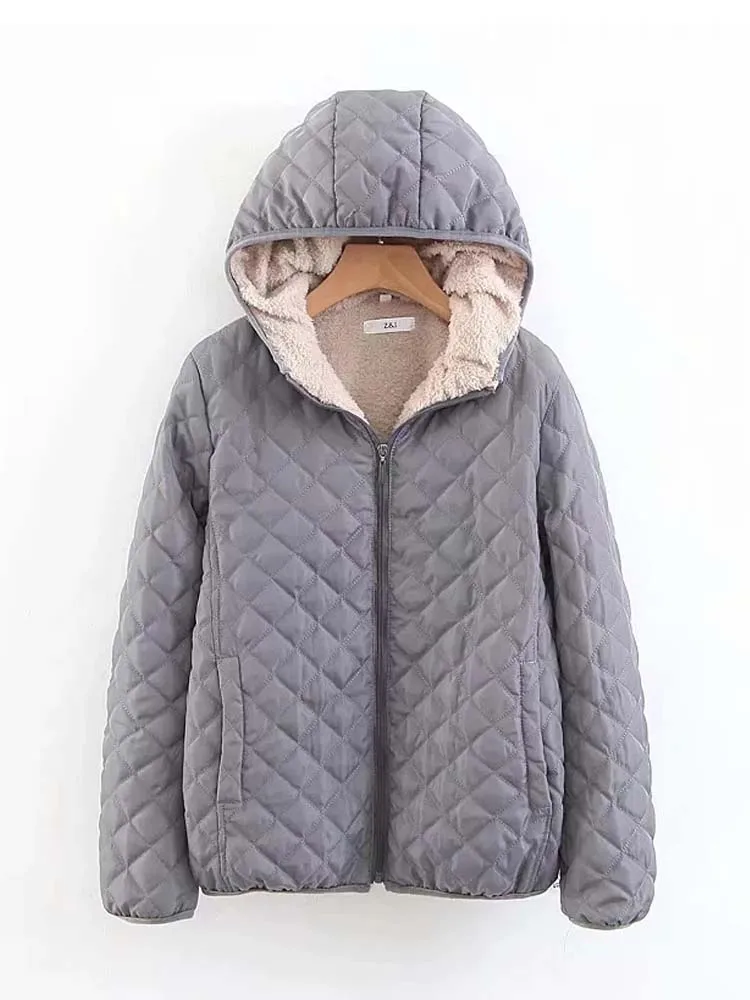 

Новые женские хлопковые зимние парки, пальто, повседневные свободные куртки с капюшоном и бархатной подкладкой, ватные парки из овечьей шерсти, утепленное пальто в клетку