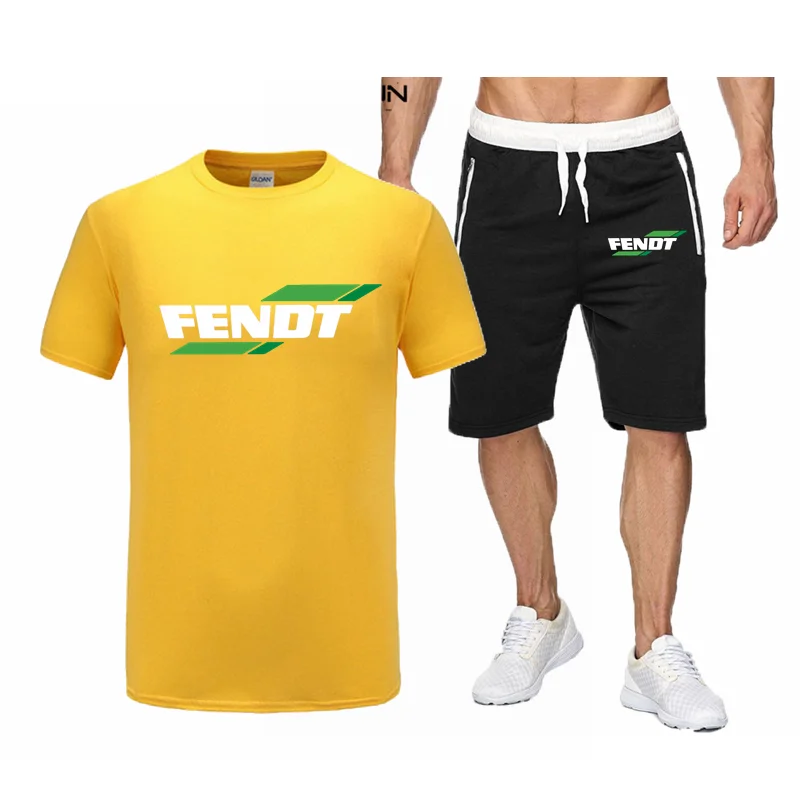 2023 Summer FENDT Men's Two Piece Set Cotton Casual T-Shirt and Shorts Set Men‘s Sports Suit Fashion Short Sleeve Tracksuit