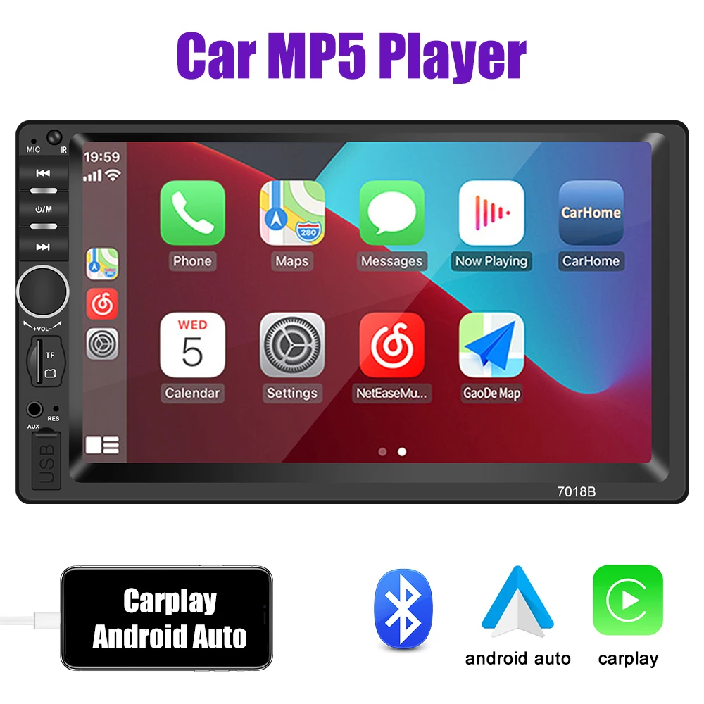 

Сенсорный экран 7 дюймов Carplay Hands-free мультимедийный плеер Bluetooth 2 Din FM приемник автомобильное радио MP5 TF USB