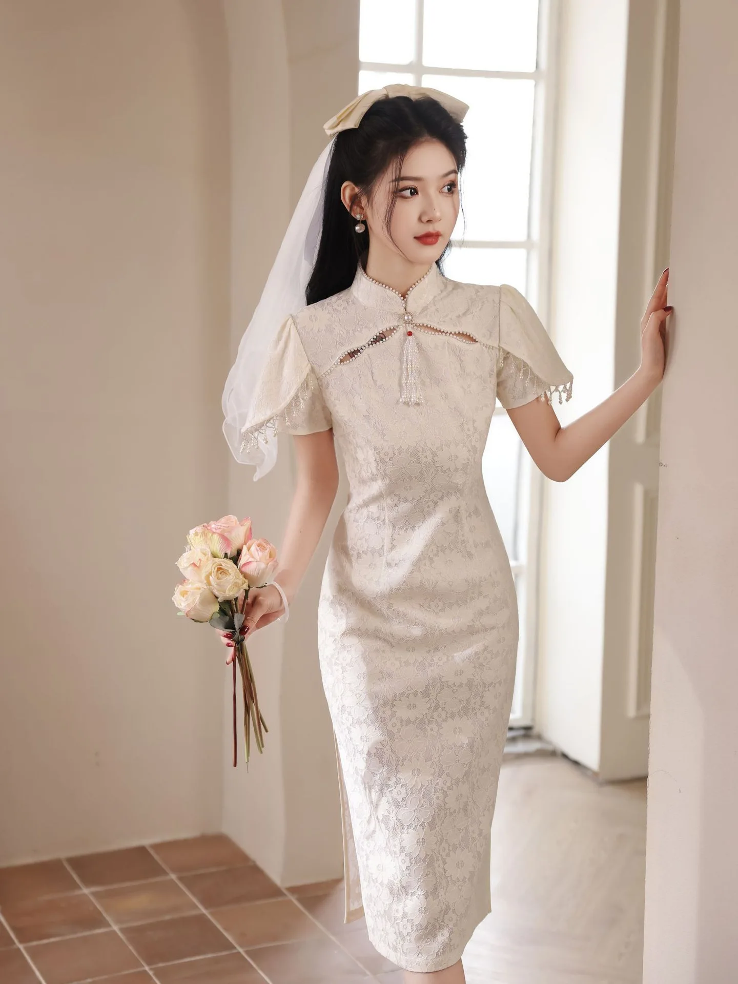 Новое улучшенное молодежное платье-Ципао в китайском стиле кружевное