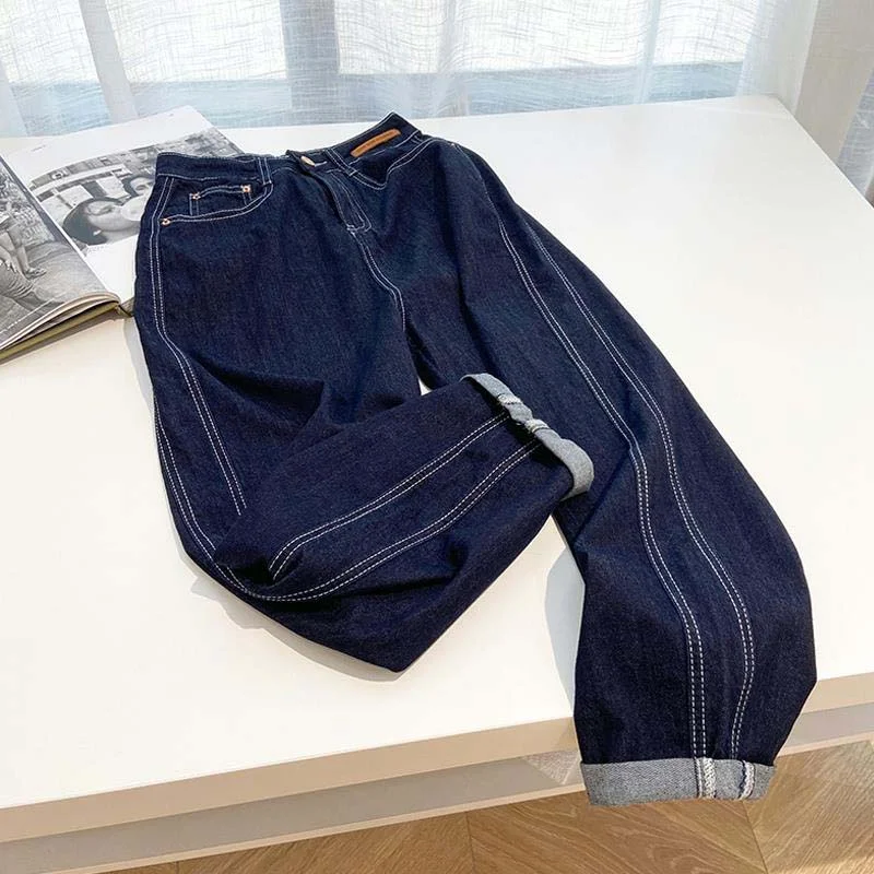 

Джинсовые брюки Y2k, стильные свободные бриджи, женские мешковатые джинсы с высокой талией, широкие винтажные брюки 2022 для женщин