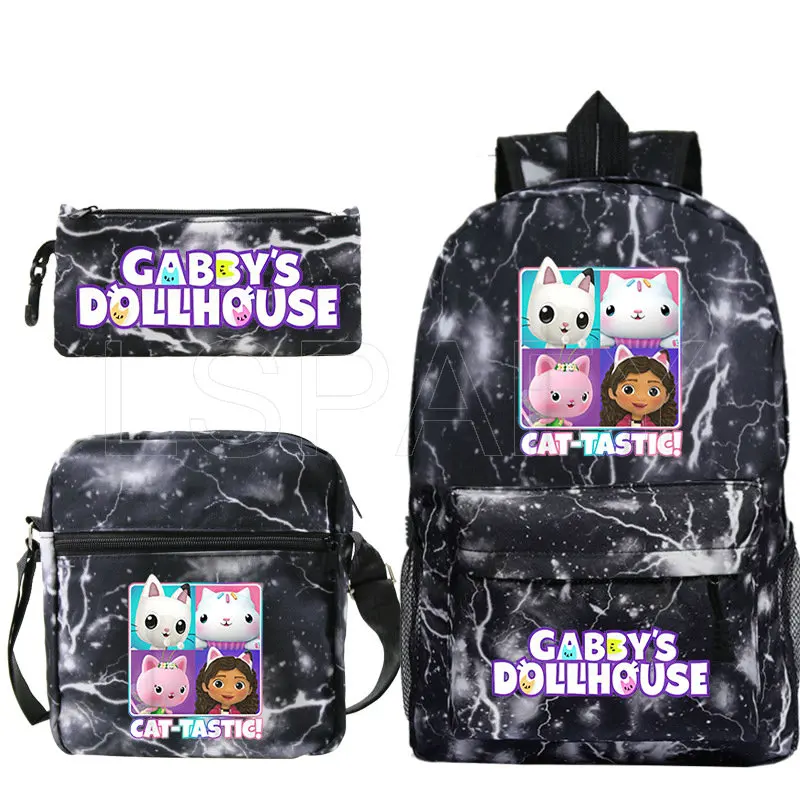 Фото Модный рюкзак Gabby Dollhouse 3 шт./компл., школьные ранцы для студентов, сумка на плечо для девочек и мальчиков, детская дорожная сумка, рюкзак №3