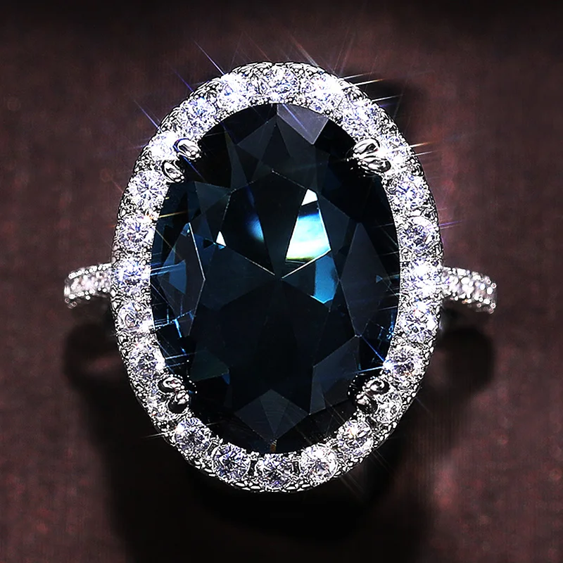 

New Charming Blue CZ Women Rings Wedding Party Accessories Bling Bling Graceful Bridal Eternity Ring Trendy Jewelry Wholesale