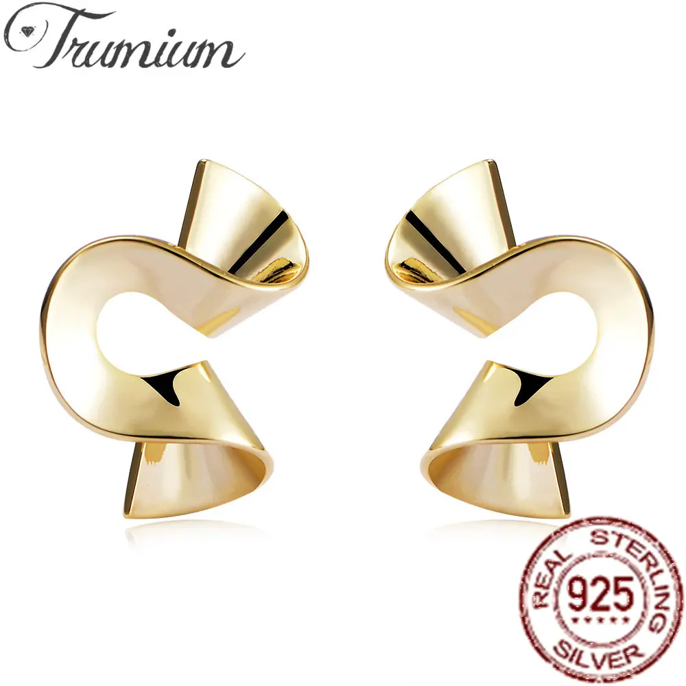 

Trumium 925 Sterling Silver Irregular Metal Stud Earrings For Women Fashion Statement Big Twisted Earrings Vintage Jewelry Gift