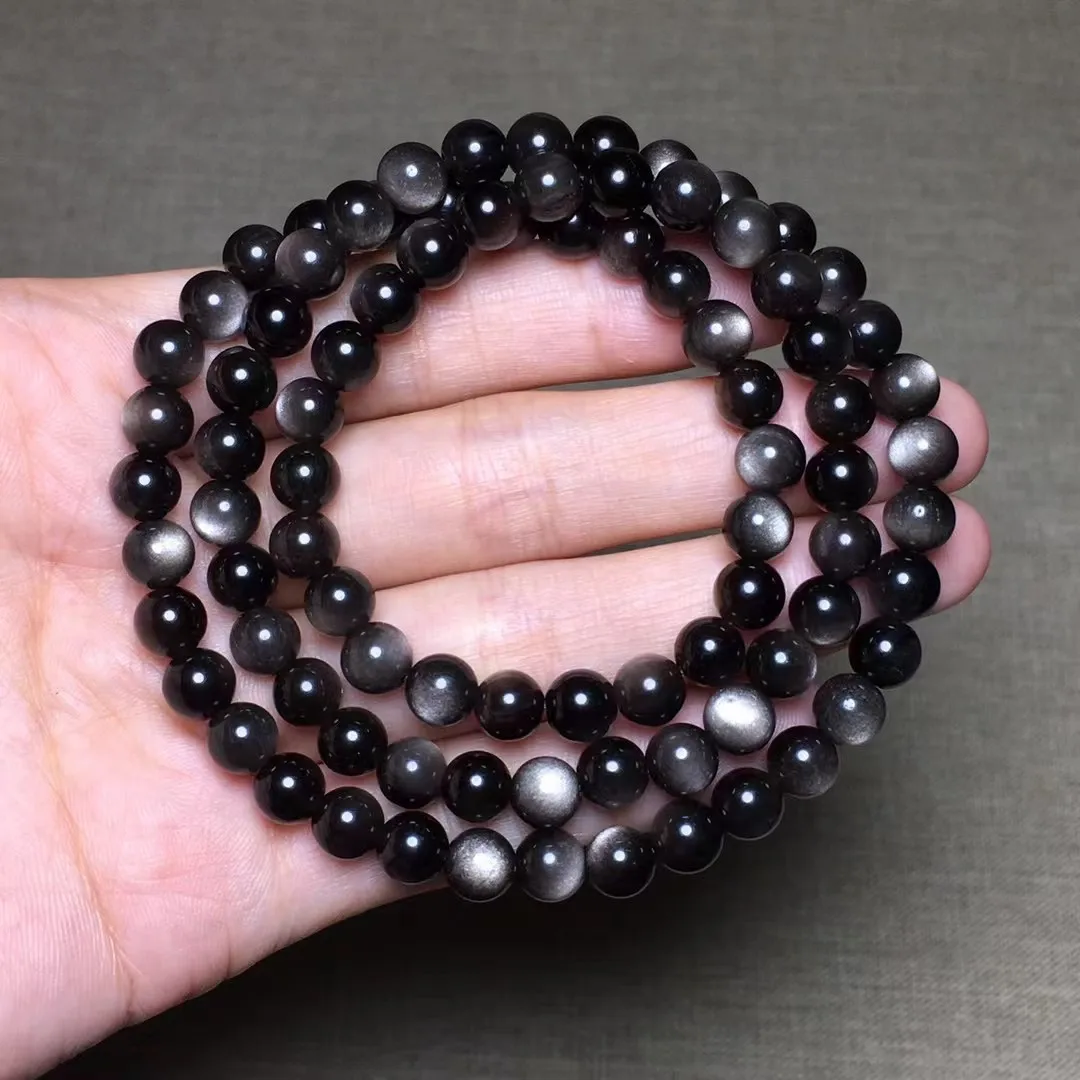

6mm Natural Silver Obsidian Stone Bracelet Jewelry For Women Men Wealth Healing Gift Reiki Crystal Energy Beads Strands AAAAA