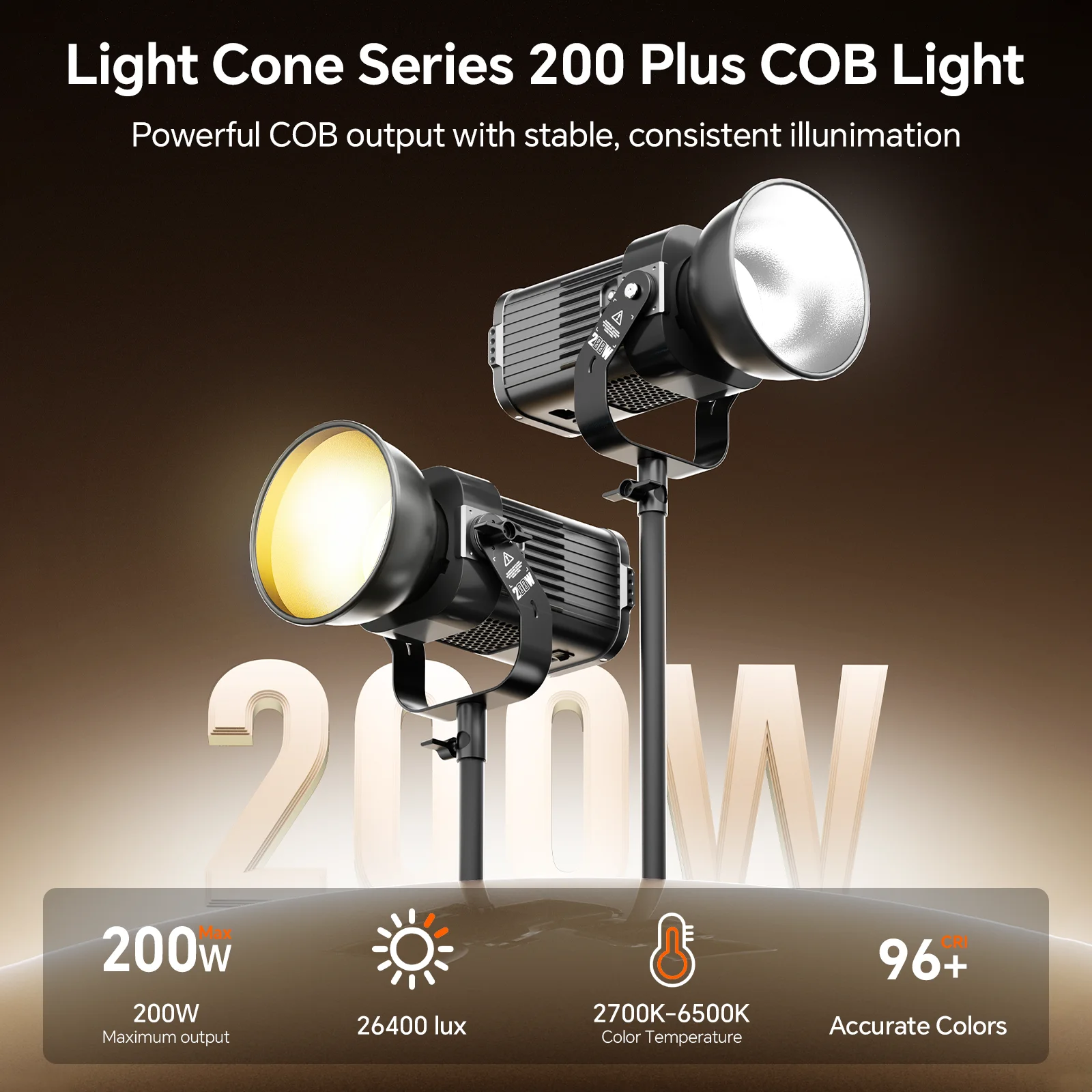 Фото ﻿   Светодиодный видеосвет PHOTOOLEX 200W V-Mount COB для прямых трансляций и фотосъемки с беспроводным управлением, CRI 95+, 2700K-6500K CCT №2