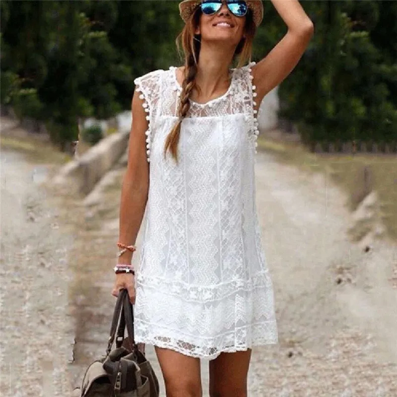 

Womens Summer Dresses 2022 Summer White Lace Mini Party Dresses Sexy Club Casual Vintage Beach Sun Dress Hot