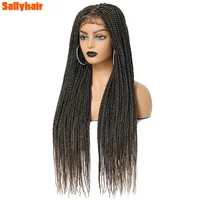 Sallyhair 30 Inch Extra Long Synthetic Lace Front Braid Wig 3s Box Braided Hair Wig with Baby Hair Natural Wigs for Africa Women