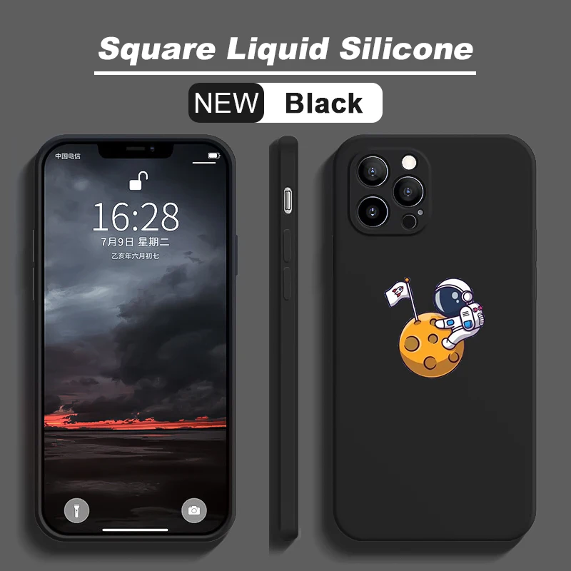 

Luxury Liquid Silicone Phone Case For iPhone 14 13 11 12 Pro Max XS Max XR X 7 8 Plus SE20 Space Astronaut Lens Protection Cover