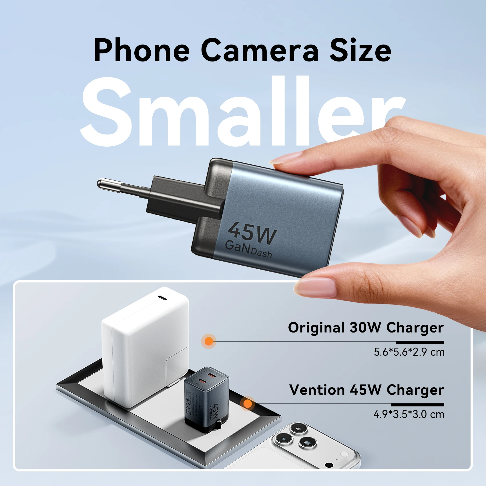 Фото Зарядное устройство Vention 45W GaN с быстрой зарядкой USB-C PD3.0 Type-C для iPhone 16 15 14, Samsung S24, Xiaomi 13, портативное дорожное зарядное устройство №5