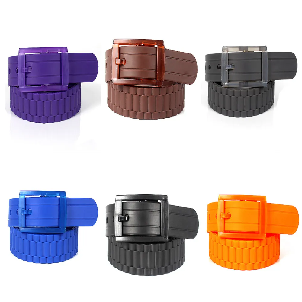 NEW Men's Womens Plain Candy colors Silicone Rubber Leather Wavy shape Belt Plastic Buckle PD009