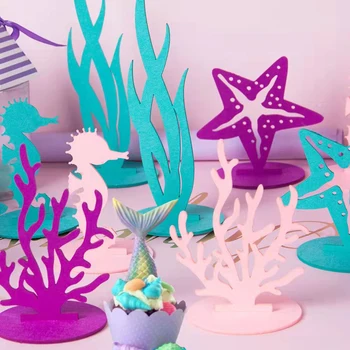 2pcs/set Mermaid Theme DIY Seagrass Seahorse Felt Table Ornaments Hawaiian Birthday Party Baby Shower Decor Supplies 1