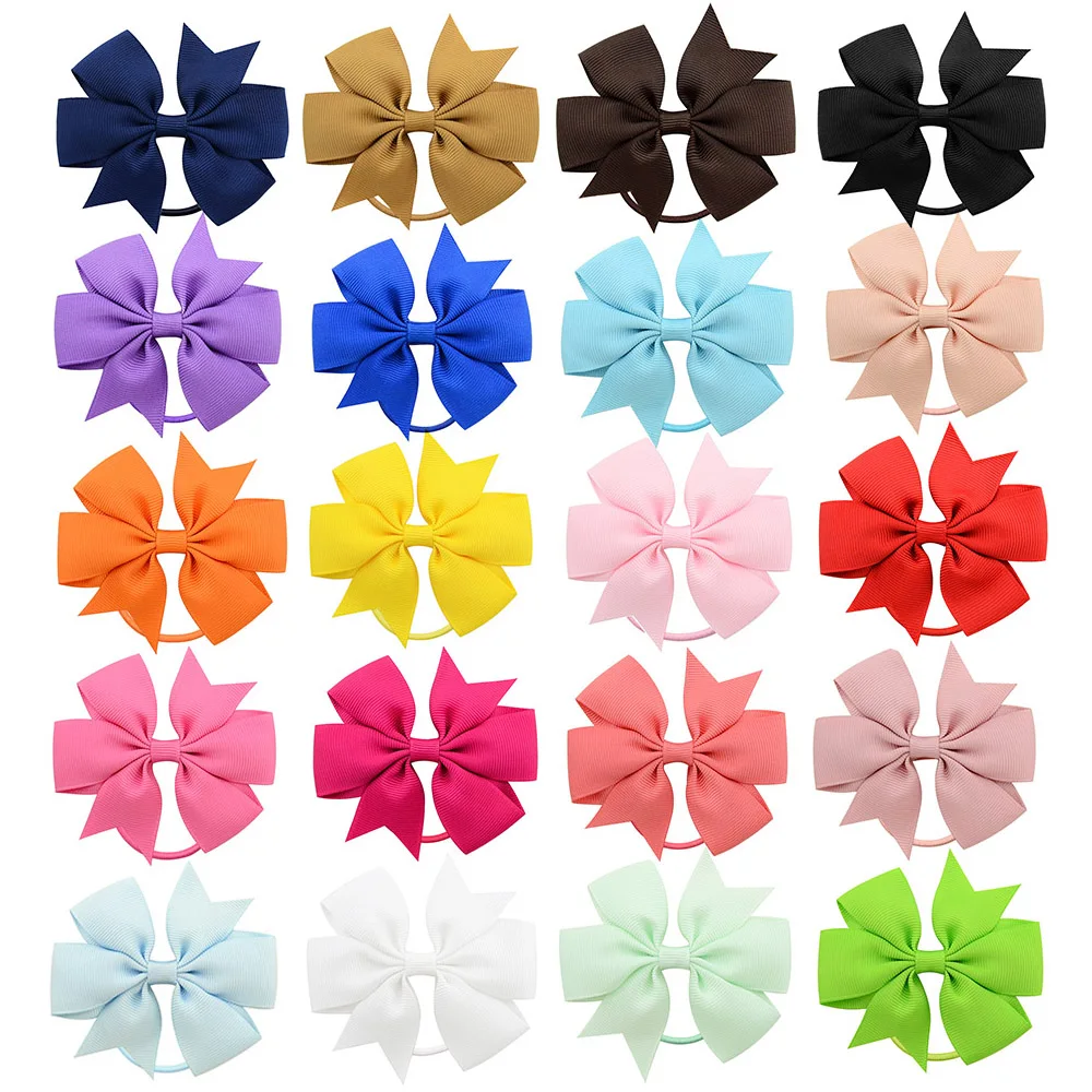 1Pcs 3.15 Inch Girl Hair bows Boutique Grosgrain Ribbon Bow Elastic Hair Tie Rope Band with kids Wholesale Hair Accessories 030