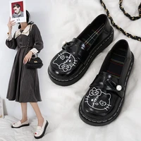 sanrio hellokitty leather shoes kawaii girls round toe shoes lolita cartoon flat soft shoes students cute retro shoes