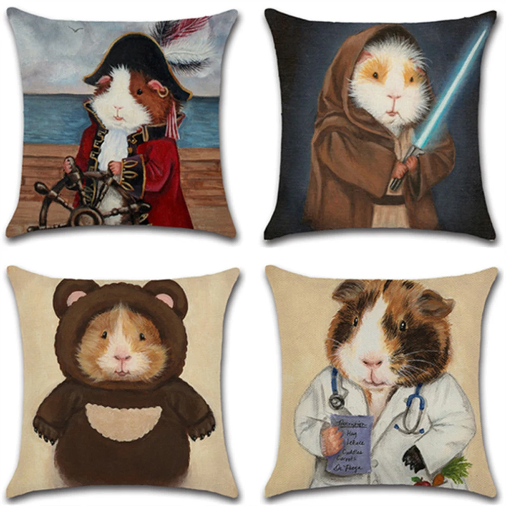 

Cute Cartoon Guinea Pig Printed Throw Pillow Case Cotton Linen Guinea Pigs Pillowcase Decorative Pillowcases Cover almohada