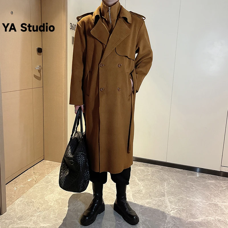 

[YA Studio] Зима 2023 Корейская версия двубортное Мужское пальто из шерсти средней длины с имитацией двух сторон