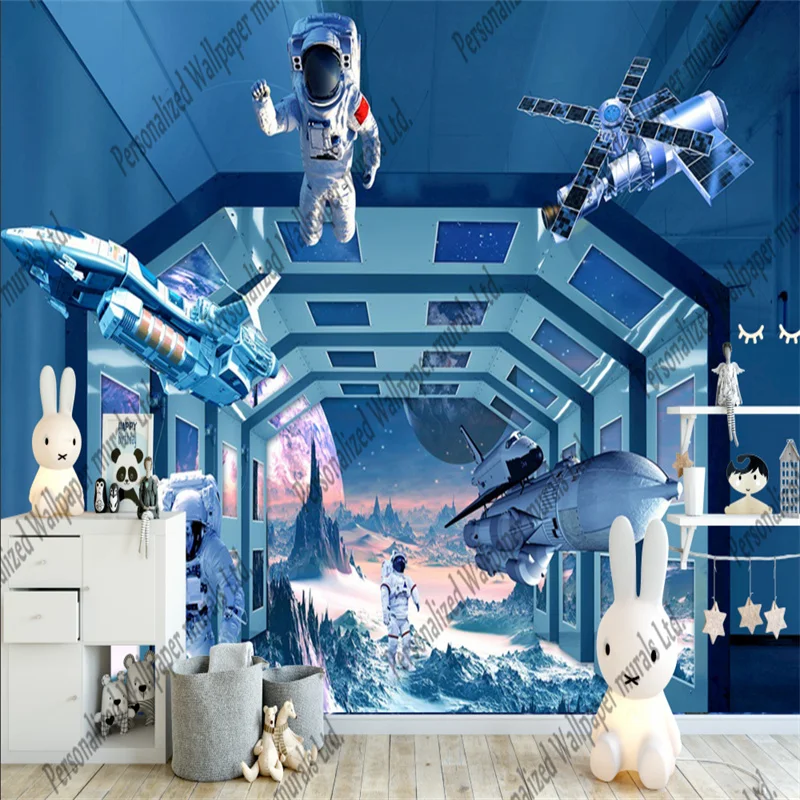 

Customized 3d Wallpaper Mural Spaceship Space Bar KTV Background Wall Picture Industrial Decoration Self-adhesive Wall Paper