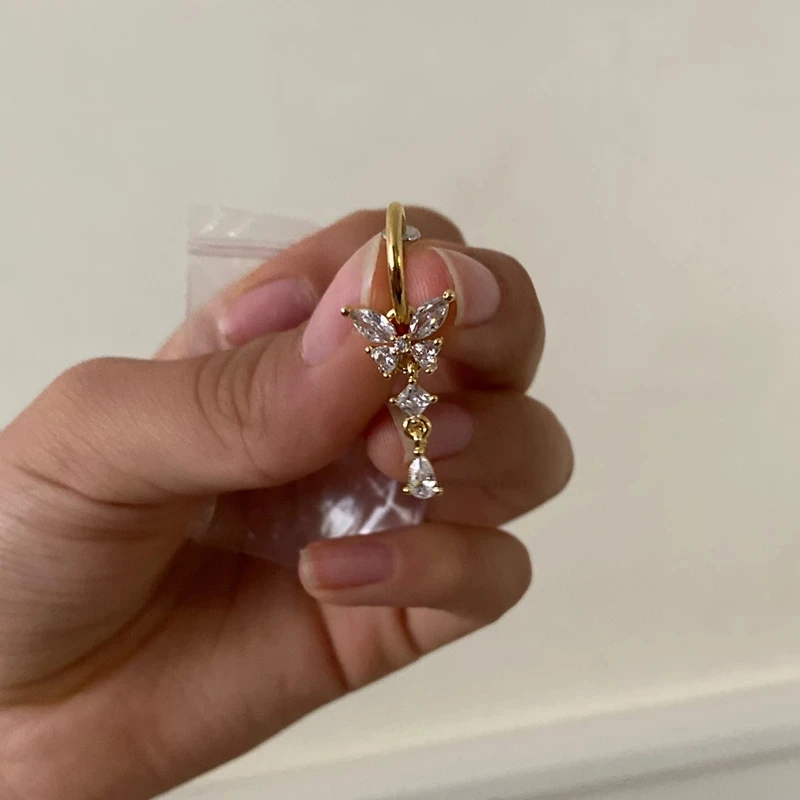 

New Butterfly Fake Belly Button Ring Fake Belly Piercing Clip on Umbilical Navel Fake Pircing Faux Belly Cartilage Earring Clip