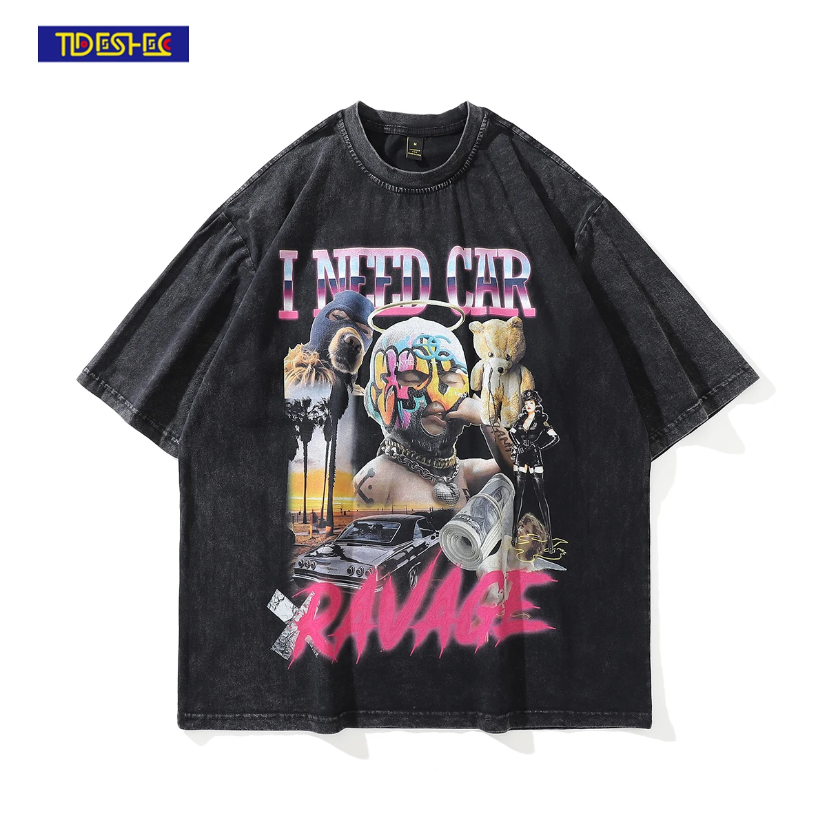 

Men Hip Hop Streetwear Tee Men Retro funny gangster kid Graphic Print T Shirt 2022 Summer Vintage Oversize T-Shirt Washed Tshirt