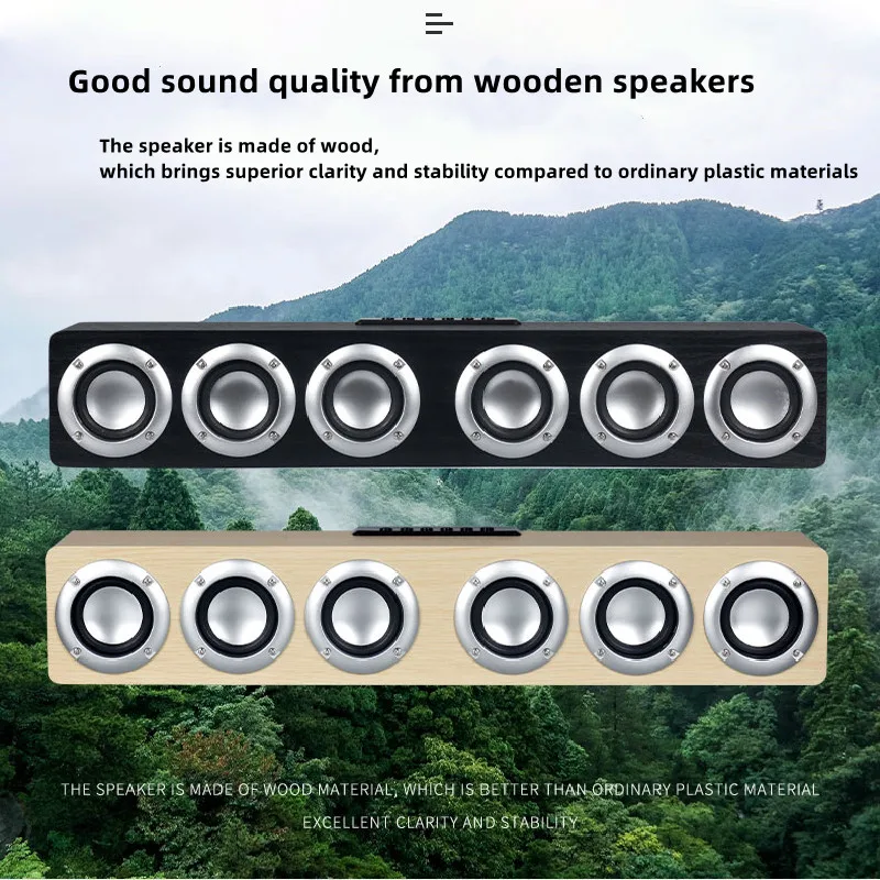 TV Sound Bar Wooden Bluetooth Speaker Home Theatre System Wireless Subwoofer Support AUX/ TF with FM radio boombox for computer