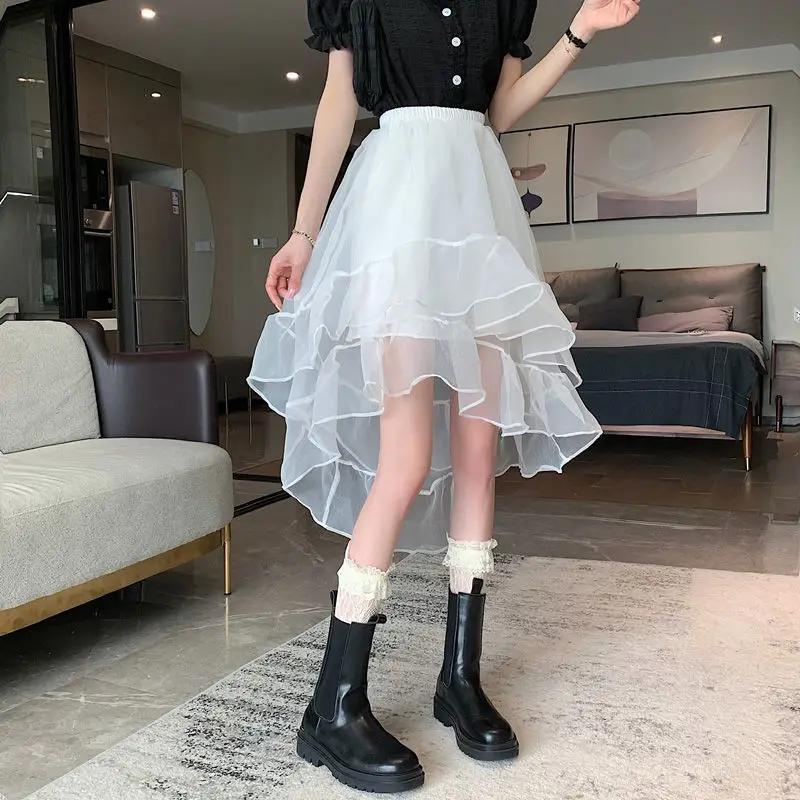 

Asymmetrical Skirts Soft Chic Women Fashion Solid All-match Summer Tender Hot Sale Simple Ladies Korean Style Aesthetic Faldas