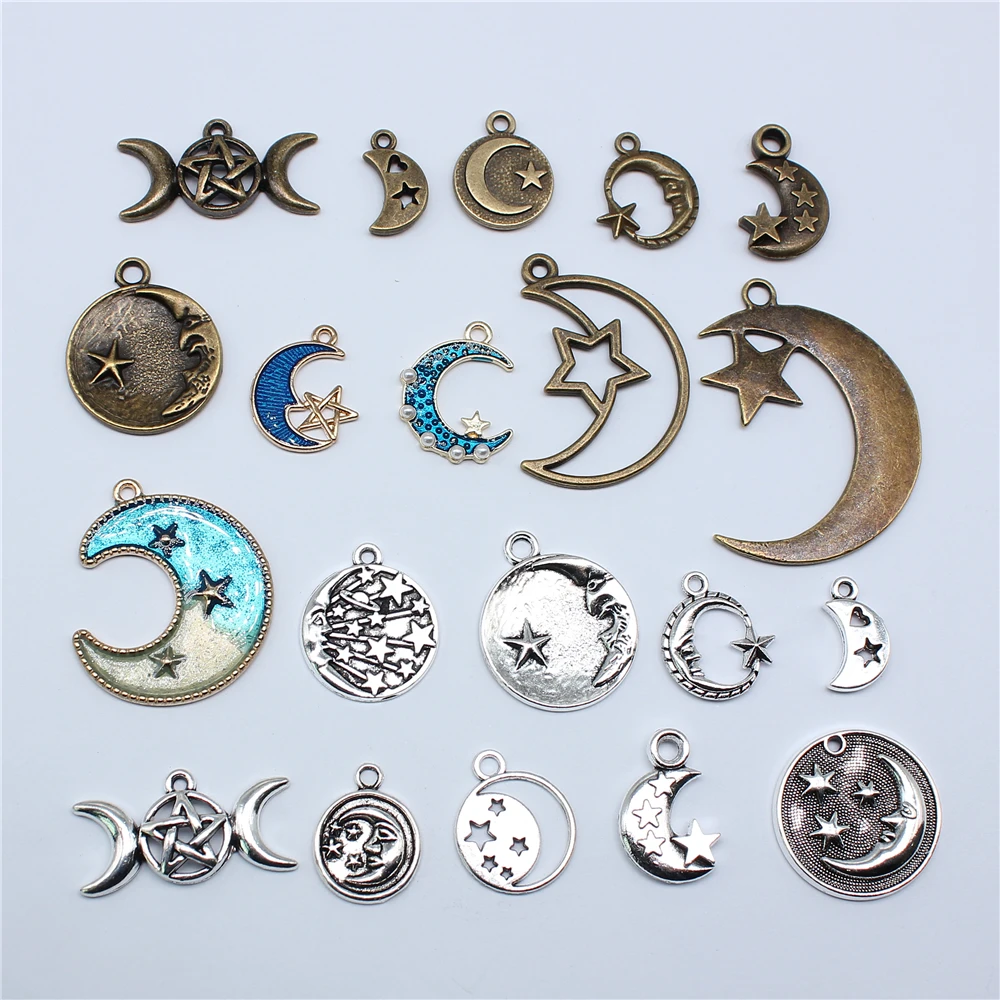 

Подвески «Луна и звезда» для изготовления ювелирных изделий ручной работы, подходят для винтажных тибетских украшений «сделай сам», браслетов и ожерелий, 10 шт.