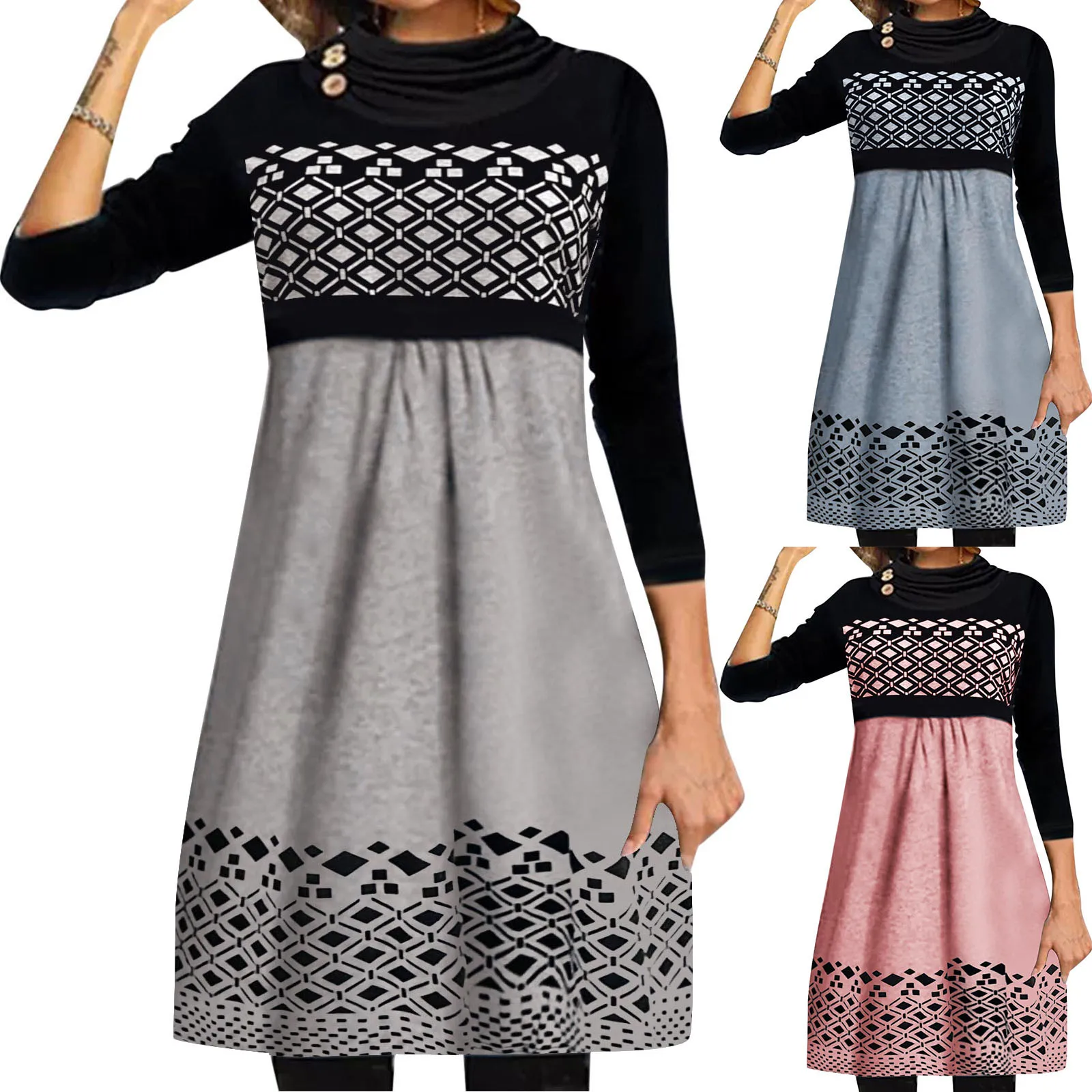 

Женское платье с длинным рукавом и воротником-шарфом