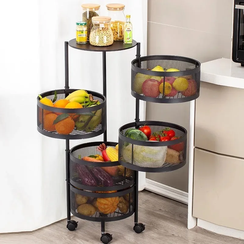 

Kitchen Vegetable Shelving Rotary Floor Household Multifunctional Detachable Vegetable and Fruit Basket Multi-Layer Storage Rack