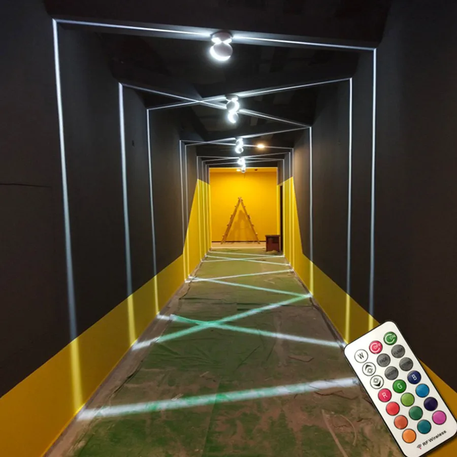 

10W RGB LED Window Sill Door Frame Wall Lamp With Remote 360 Degree Wall Light Hotel Corridor Aisle Beam Ray Line Wall Spotlight