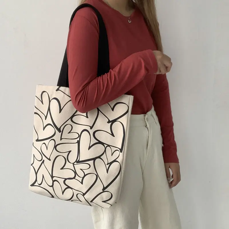 

Cute Canvas Grocery Reusable Bags Eco-friendly Cotton Tote Bag perfect for Shopping Travel Beach Books