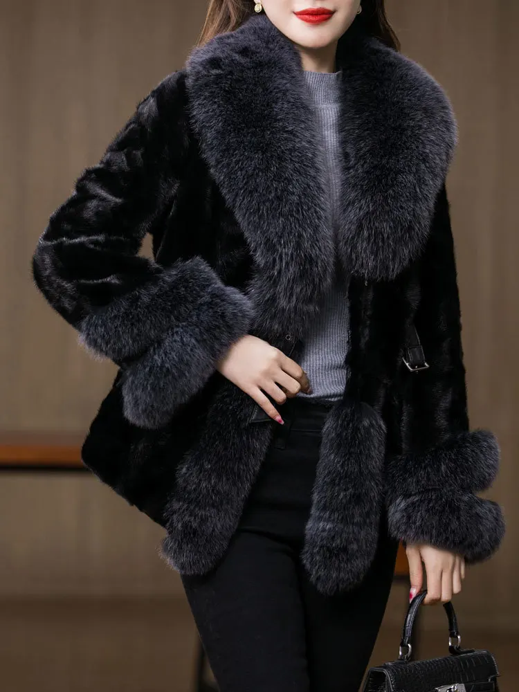 Mink Fur Coat Women's Winter Short Fox Fur Collar Mink Fur Coat Fashionable Urban Style Warm Outerwear