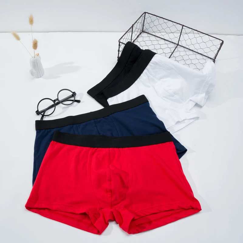 Goodeal 4pcs Boxer Mens Underwear Cotton Underpants Pure High Quality Male Solid Color Shorts Comfortable Breathable Panties