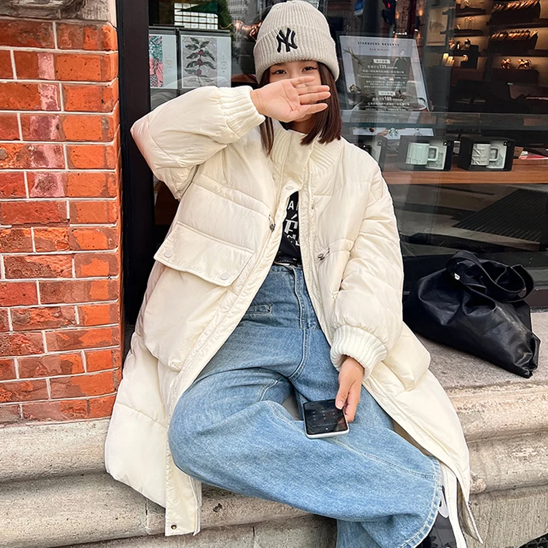 2022 new winter coat women's thickened warm knitted down padded jacket mid-length coat parka casual loose Korean jacket women