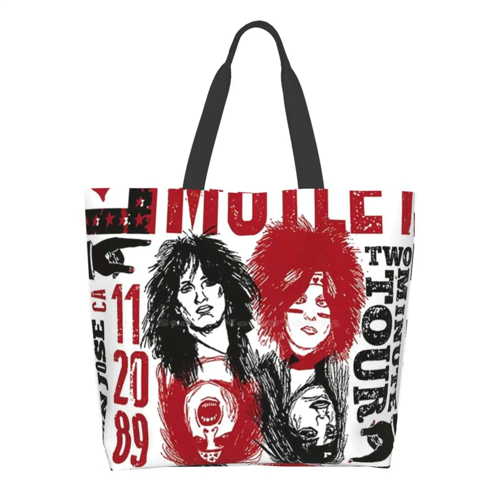 

Band Tshirt Reusable Shopping Bag Tote Large Size 80S Music Motley Band Crue Metal Vintage Heavy Metal Bands Guitar Hard And