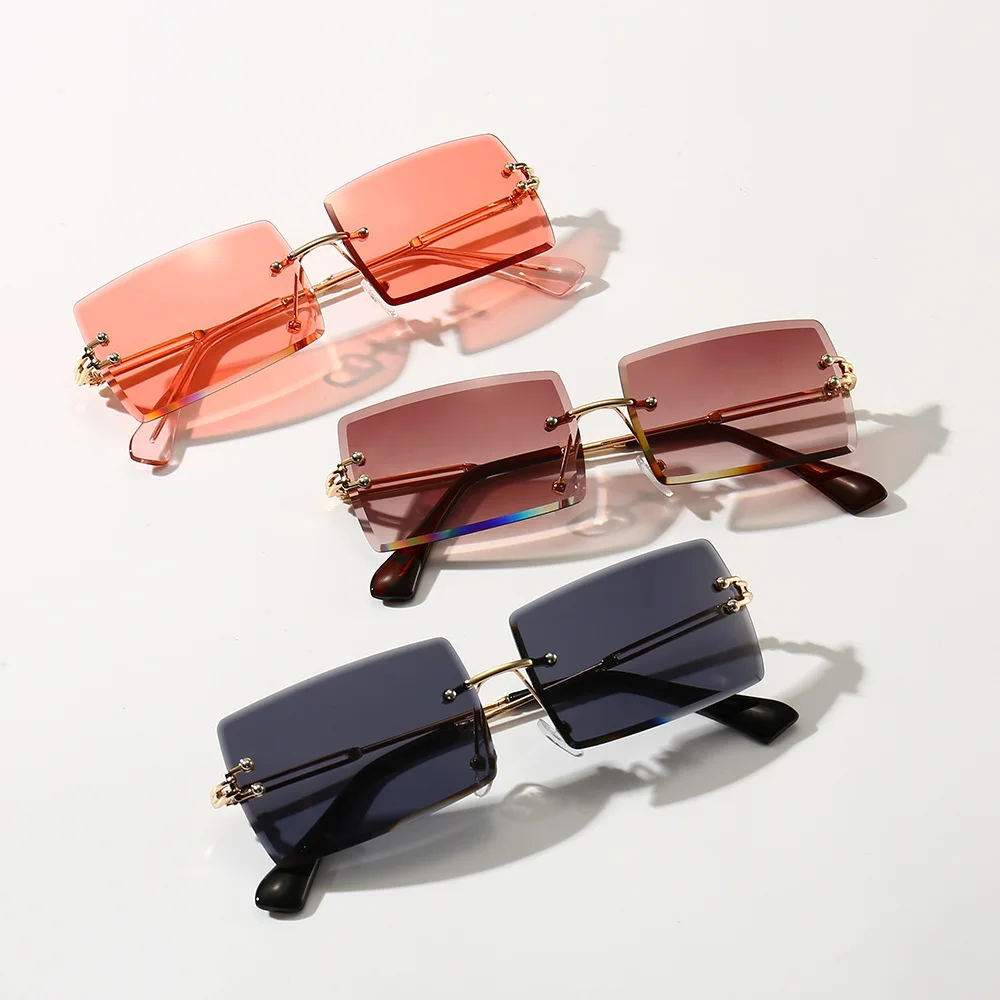 

Fashion Rimless Frameless Sunglasses Square Gradient Color Street Shooting Glasses UV400 Summer Traveling Sun Glasses for Women