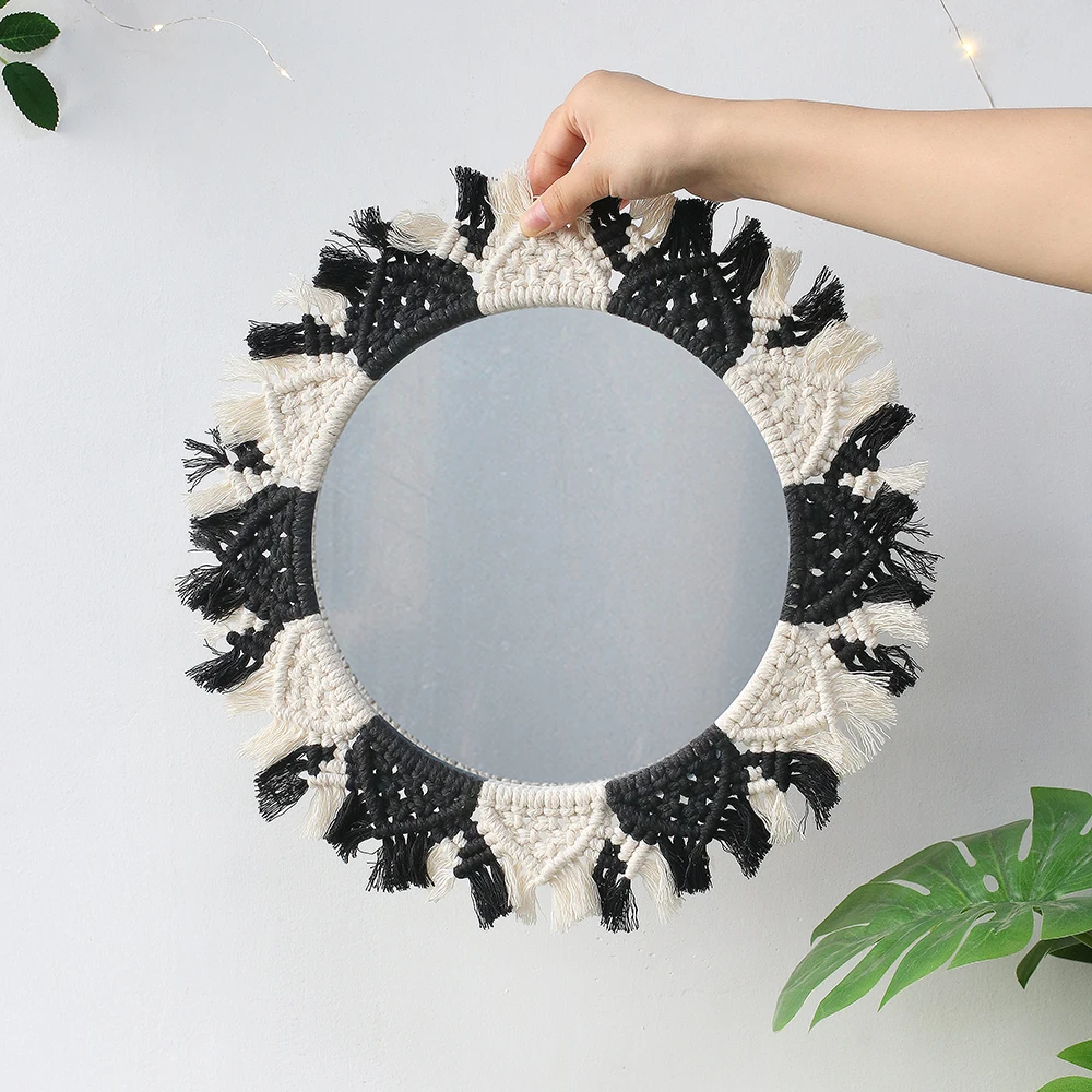 

Boho Macrame Round Mirror Home Decor Decorative Mirrors Bathroom Decor Wall Mirrors for Living Room Baby Room Decoration