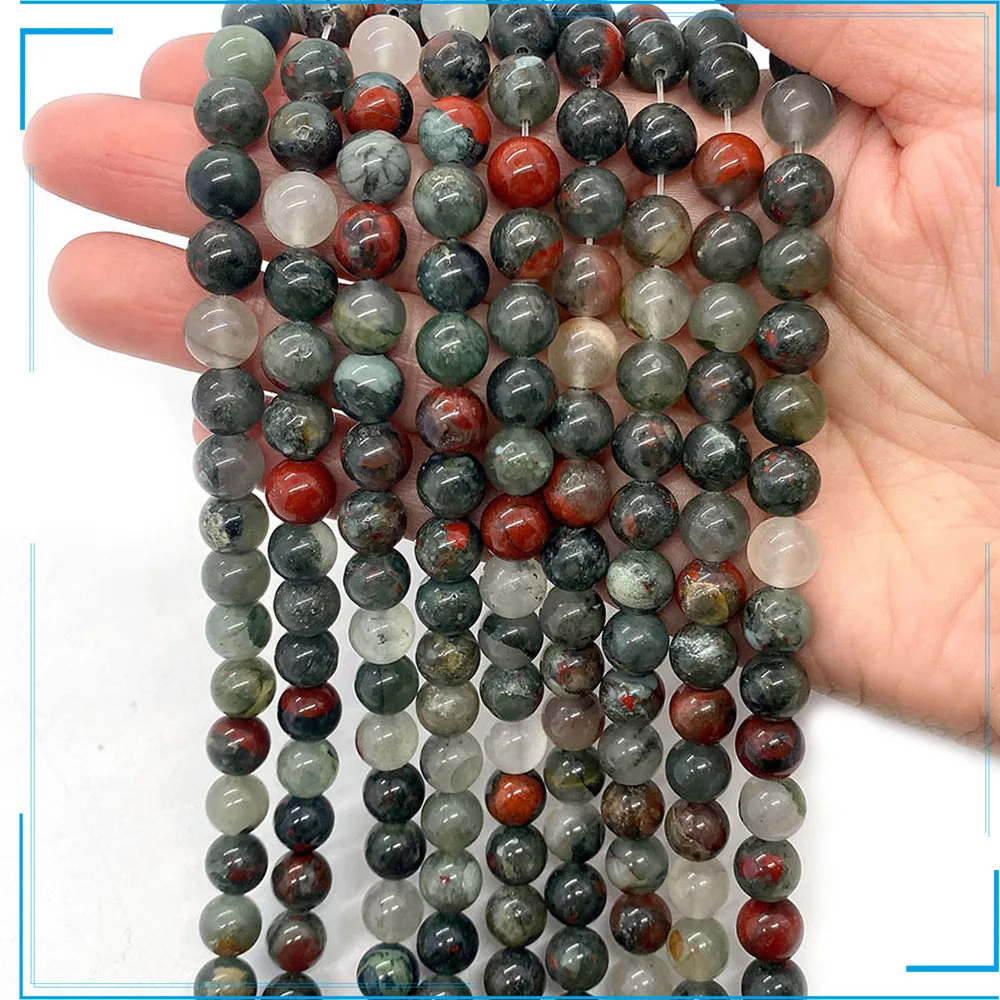 

Jewelry Making Natural Stone Beads Agate African Blood Stone Smooth Round Loose Beads Handmade DIY Necklace Bracelet 6/8/10mm