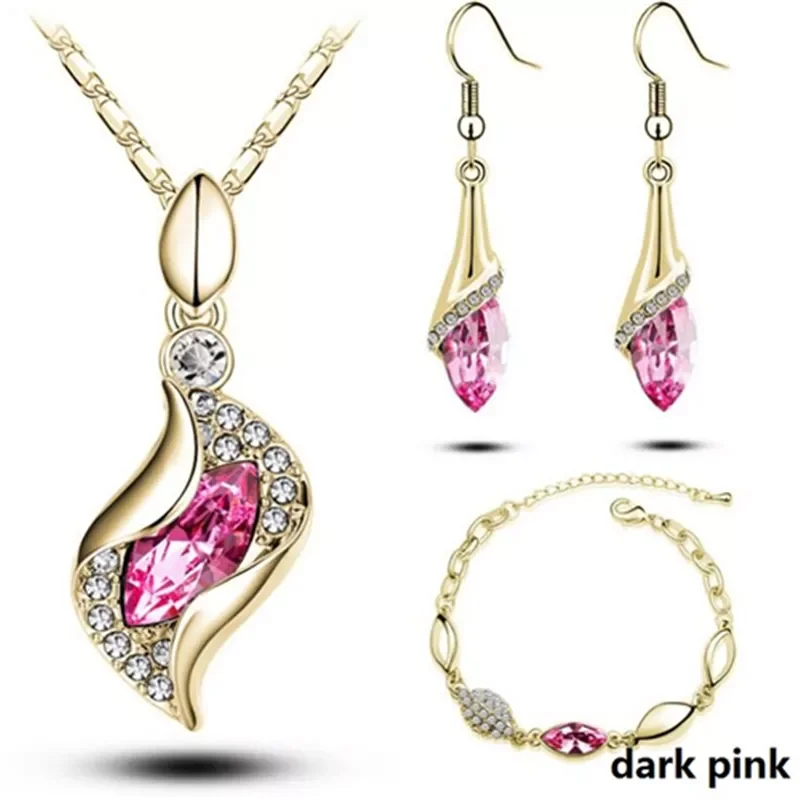 

New in Beads Gold Silver Color Jewelry Sets For Women Accessories Wedding Bridal Pendant Crystal Necklace Earrings Ring Set ear