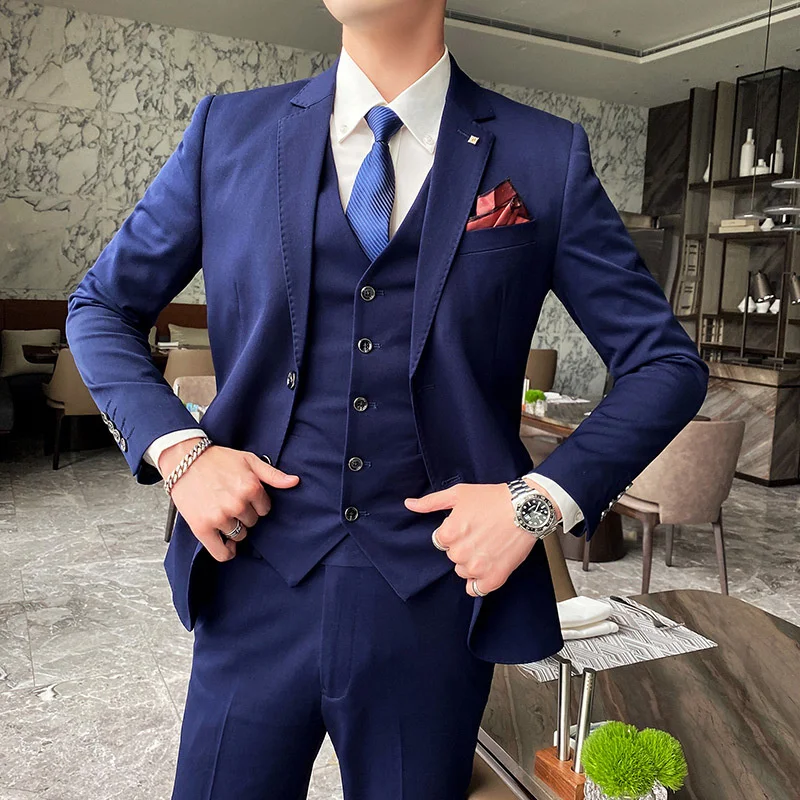 

Boutique 5XL (Blazer + Vest + Trousers) Men's Italian Style Elegant and Fashionable Solid Color Gentleman's Formal Suit 3-piece