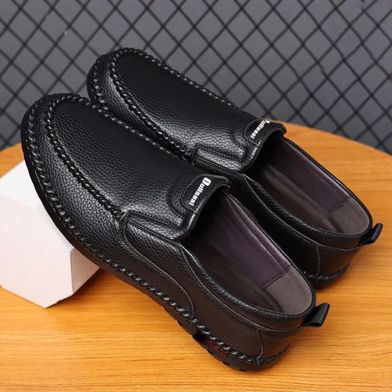 

2024 new business wear leather shoes men's soft bottom stitching work shoes holiday gift dad shoes.