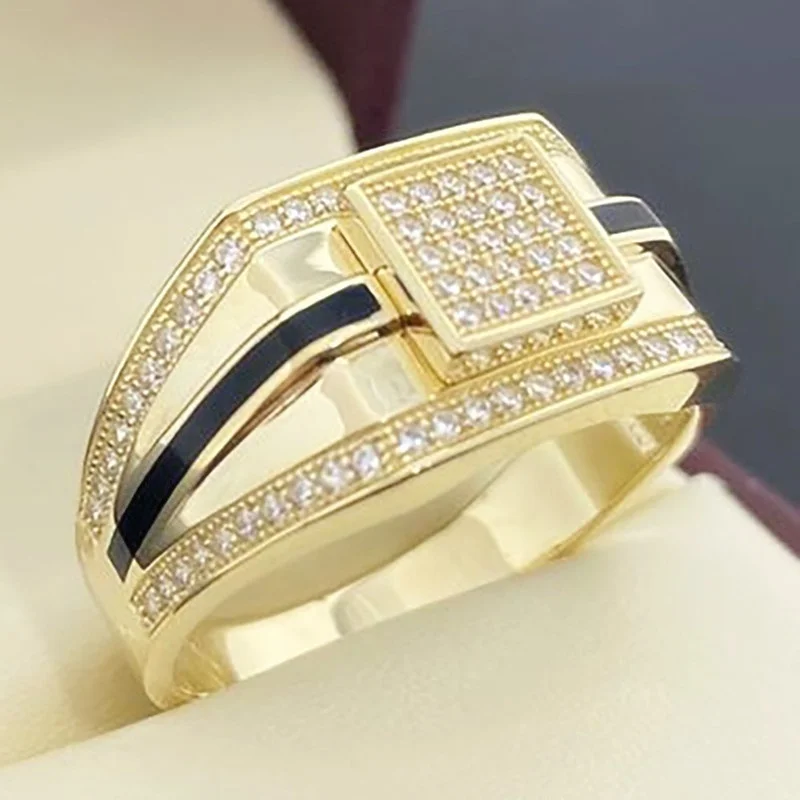 

Business Men's Gold Inlaid White Zircon Rings Men's Noble Temperament Engagement Party Jewelry Gifts