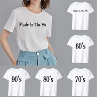 t shirt white top simple womens clothes year casual text hot stamping series round neck ladies all match slim short sleeve top