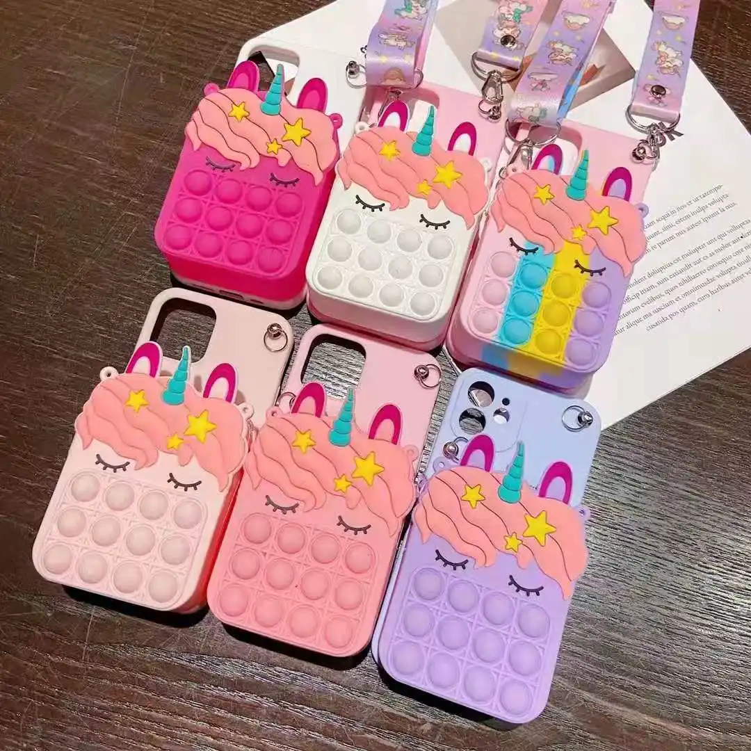 

Cute Cartoon Horse Coin Wallet Bags Lanyard Silicone Case For Xiaomi Redmi 7 7A note 8 PRO 8T poco M4 X4 X3 M3 C2 Stress Bubble