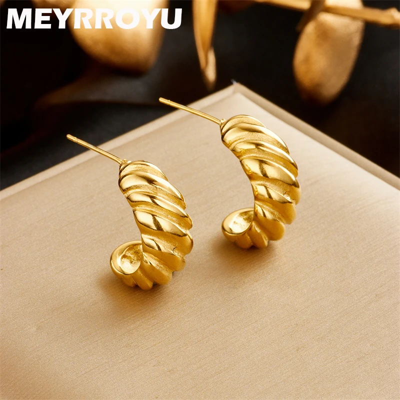 

MEYRROYU 316L Stainless Steel Golden Twist C Shape Stud Earring For Women Simple Exquisite Jewelry Birthday Gifts Accessories