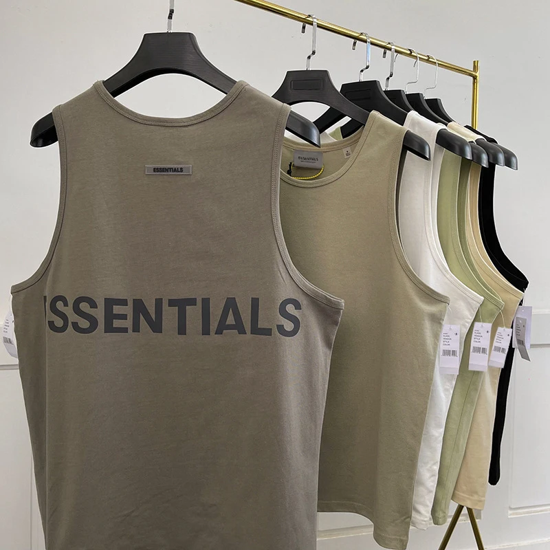 

New high-quality ESSENTIALS summer sleeveless vest mother logo super short-sleeved hip-hop unisex 100% cotton sports vest