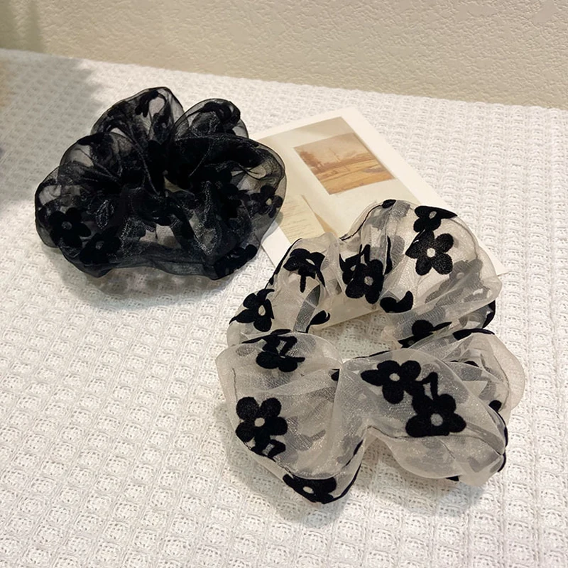 

Wholesale Fashionable Woman Beautiful Silk Material High Quality Small Flower Organza Elastic Scrunchies Accessories Hairband