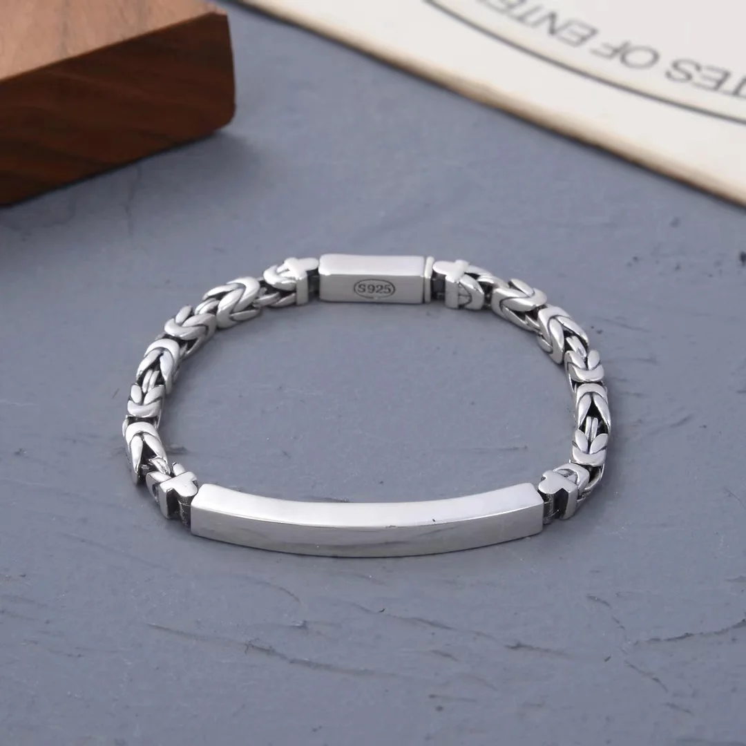 

S925 Sterling Silver Glossy Bracelet Men's and Women's Fashion Ethnic Style Woven Interwoven Bracelet Accessories Birthday Gift