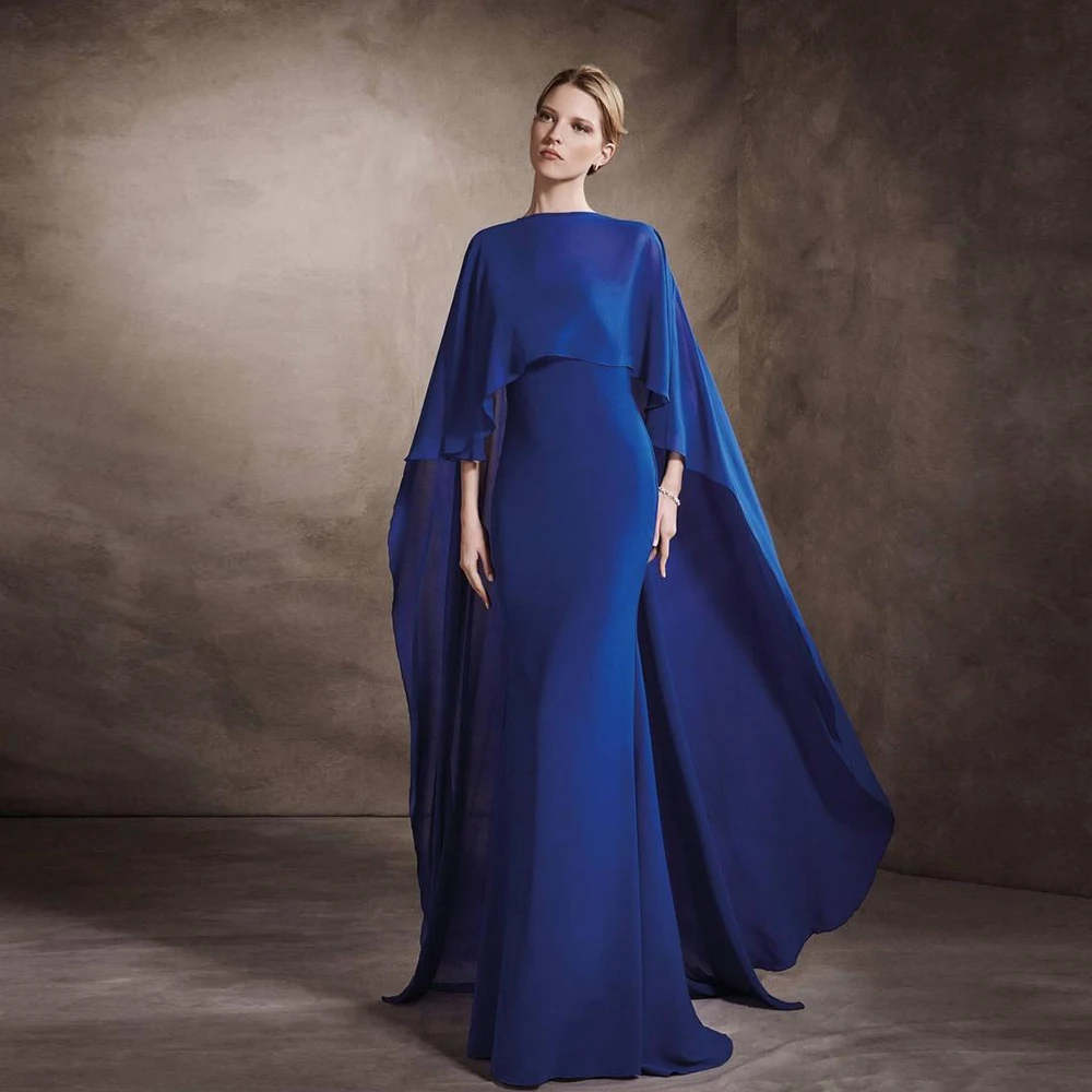 

Elegant Roayl Blue Mother of the Bride Dresses 2023 O Neck 3/4 Sleeves Wedding Party Gowns Floor Length Mermaid فساتين السهرة